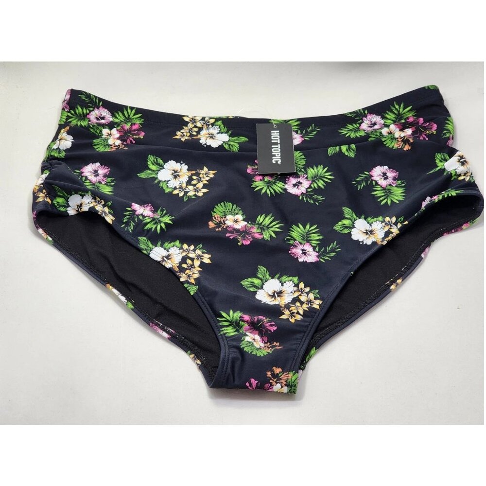 Midnight Hour Tropical Floral High-Waisted Swim Bottoms XL Hot Topic Black